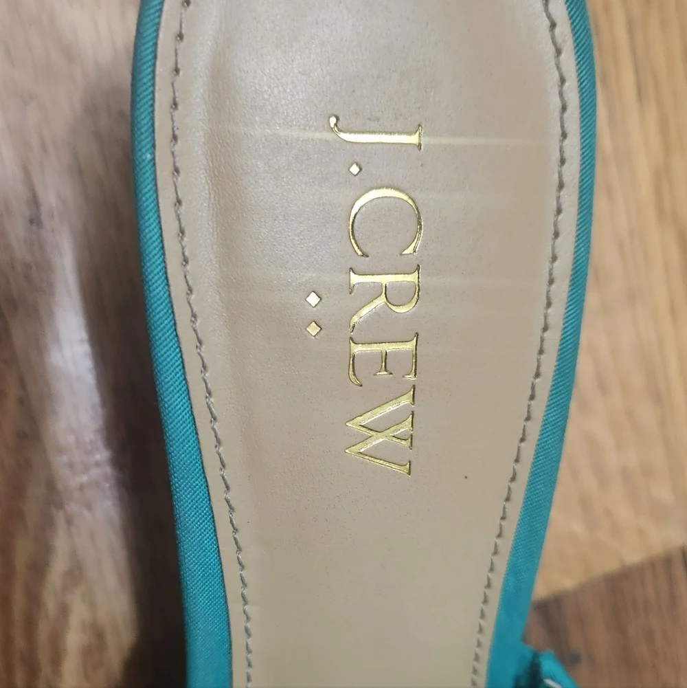 J.Crew Women’s Size 8 Teal Bow Mule Heels Kitten Heel Slip-On Sandals Chic Dress - Picture 7 of 10
